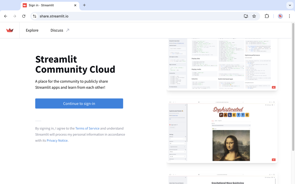 Sign in to Streamlit Community Cloud