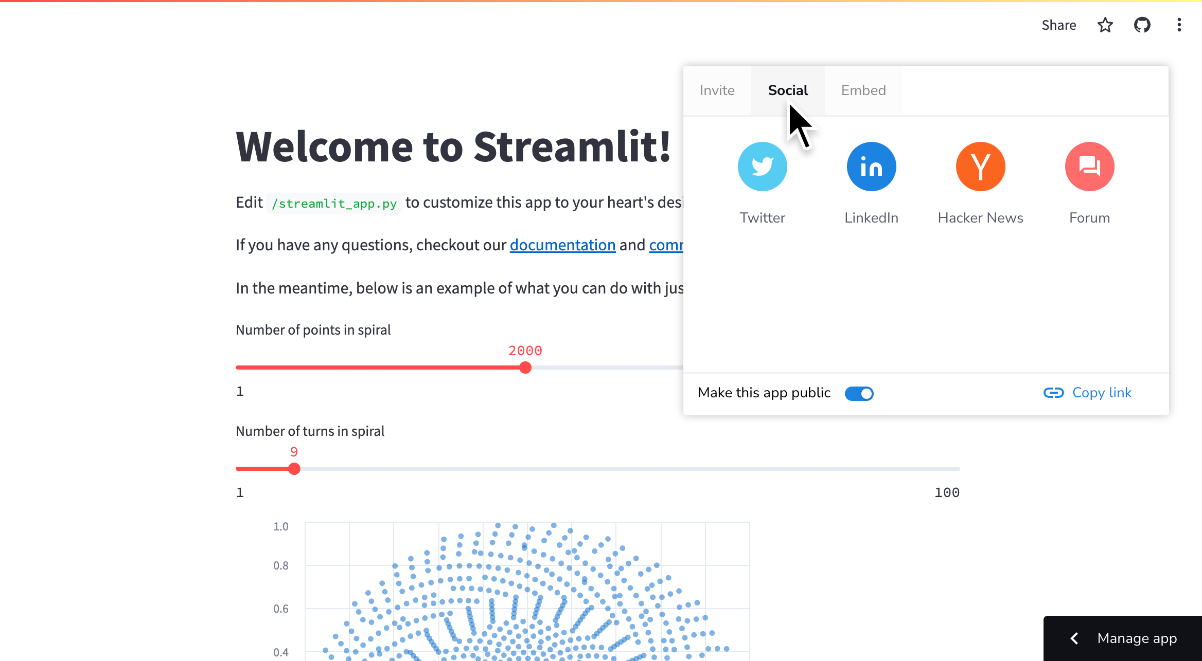 Social media sharing links from the share button